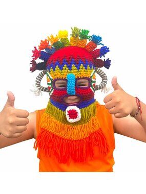 NEW Handmade  Aya Huma Diablo Umo Inca's kids Knit Mask Ecuador Black Inti Raymi